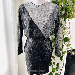 Express Black & Gray Metallic Shimmery Party Dress Bodycon Glamorous Size Small